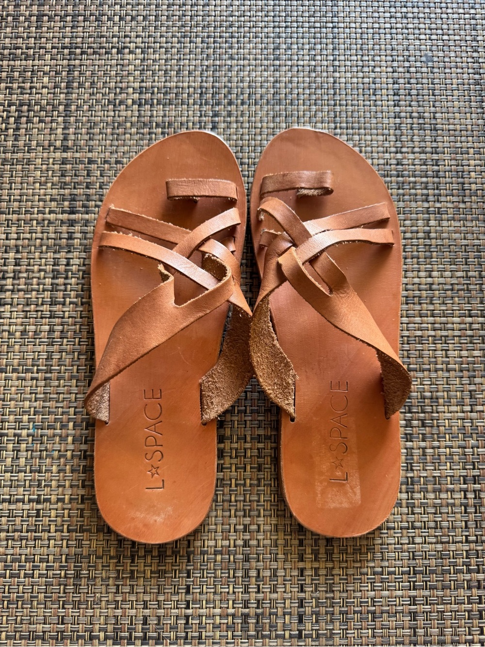 L*SPACE Women's Brown Leather Slide Sandals